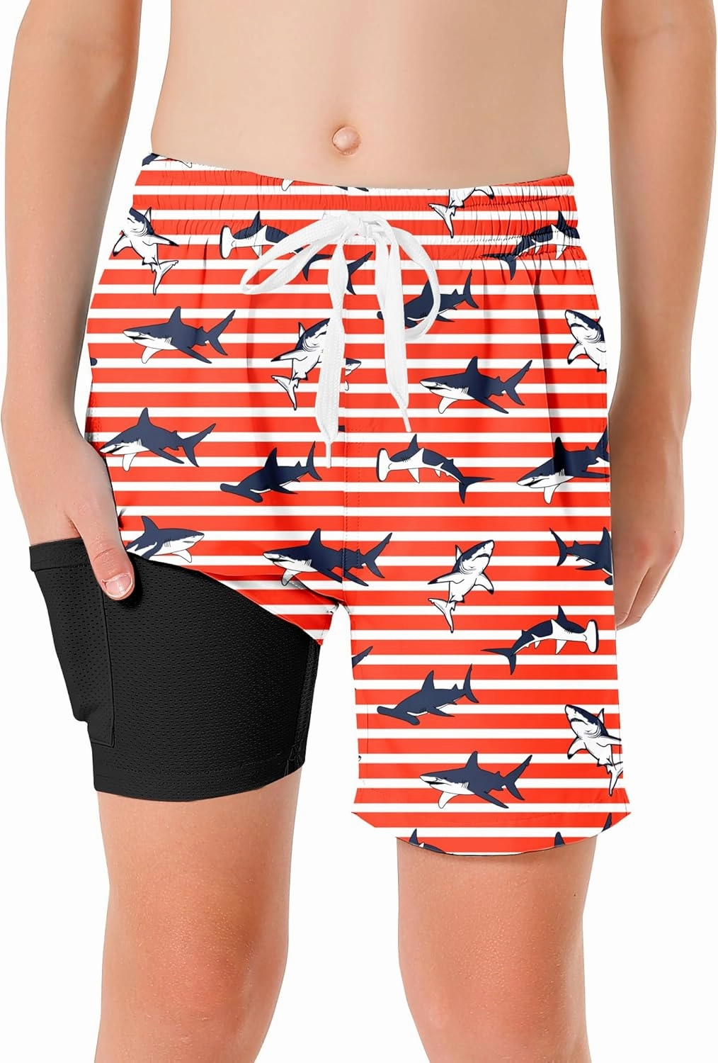 Boys Swim Trunks with Compression Liner Casual Bathing Suit for Kids Swim Shorts 6-18 Years