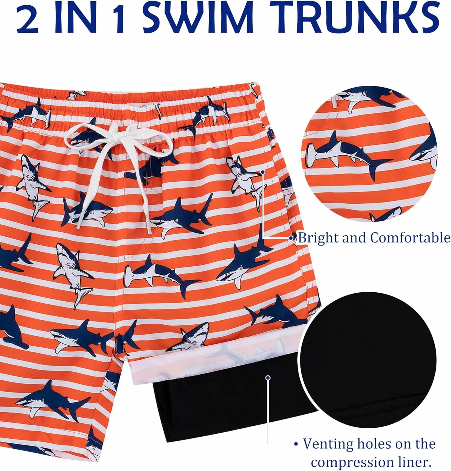 Boys Swim Trunks with Compression Liner Casual Bathing Suit for Kids Swim Shorts 6-18 Years