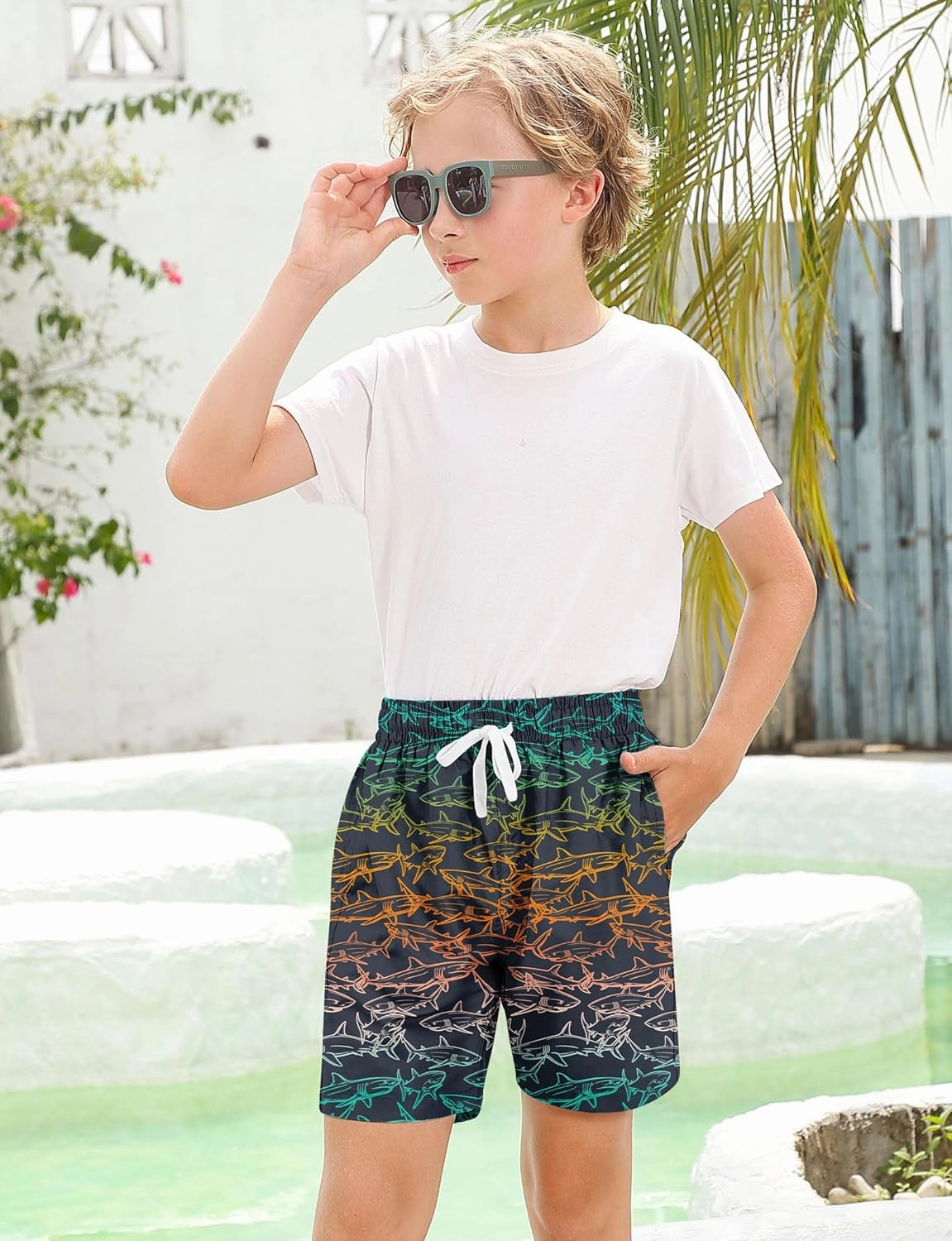 Boys Swim Trunks with Compression Liner for 6-20 Years Kids Quick Dry Bathing Suit