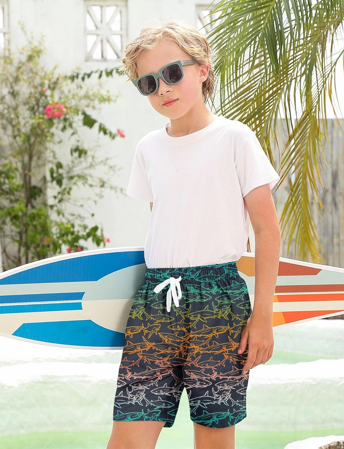 Boys Swim Trunks with Compression Liner for 6-20 Years Kids Quick Dry Bathing Suit