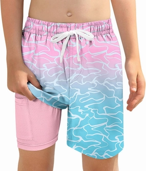 Boys Swim Trunks with Compression Liner for 6-20 Years Kids Quick Dry Bathing Suit