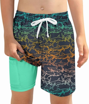 Boys Swim Trunks with Compression Liner for 6-20 Years Kids Quick Dry Bathing Suit