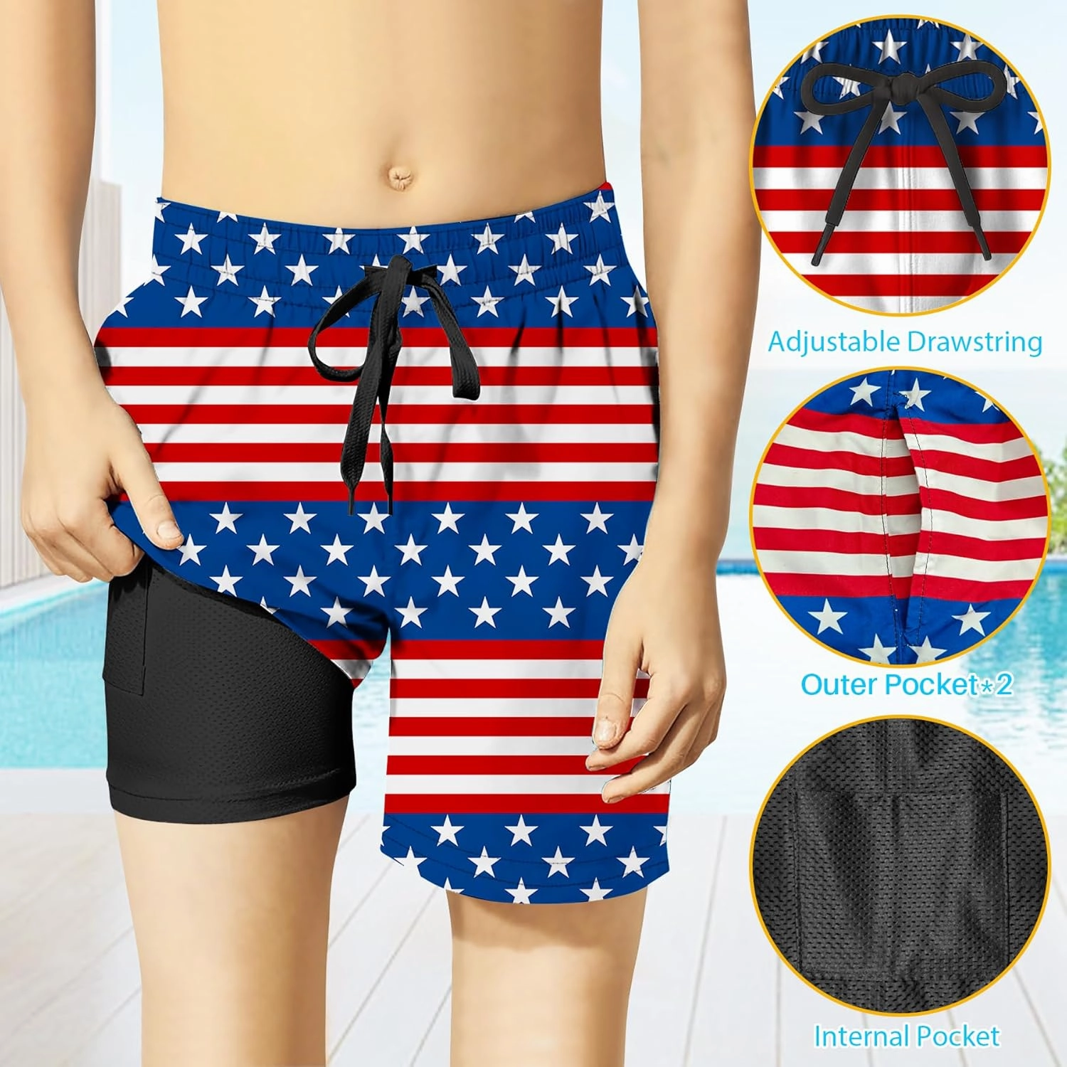 Boys Swim Trunks with Compression Liner for 7-16 Years,Quick-Dry Swim Shorts for Kids Teen,Sun Protection Swimming Trunks