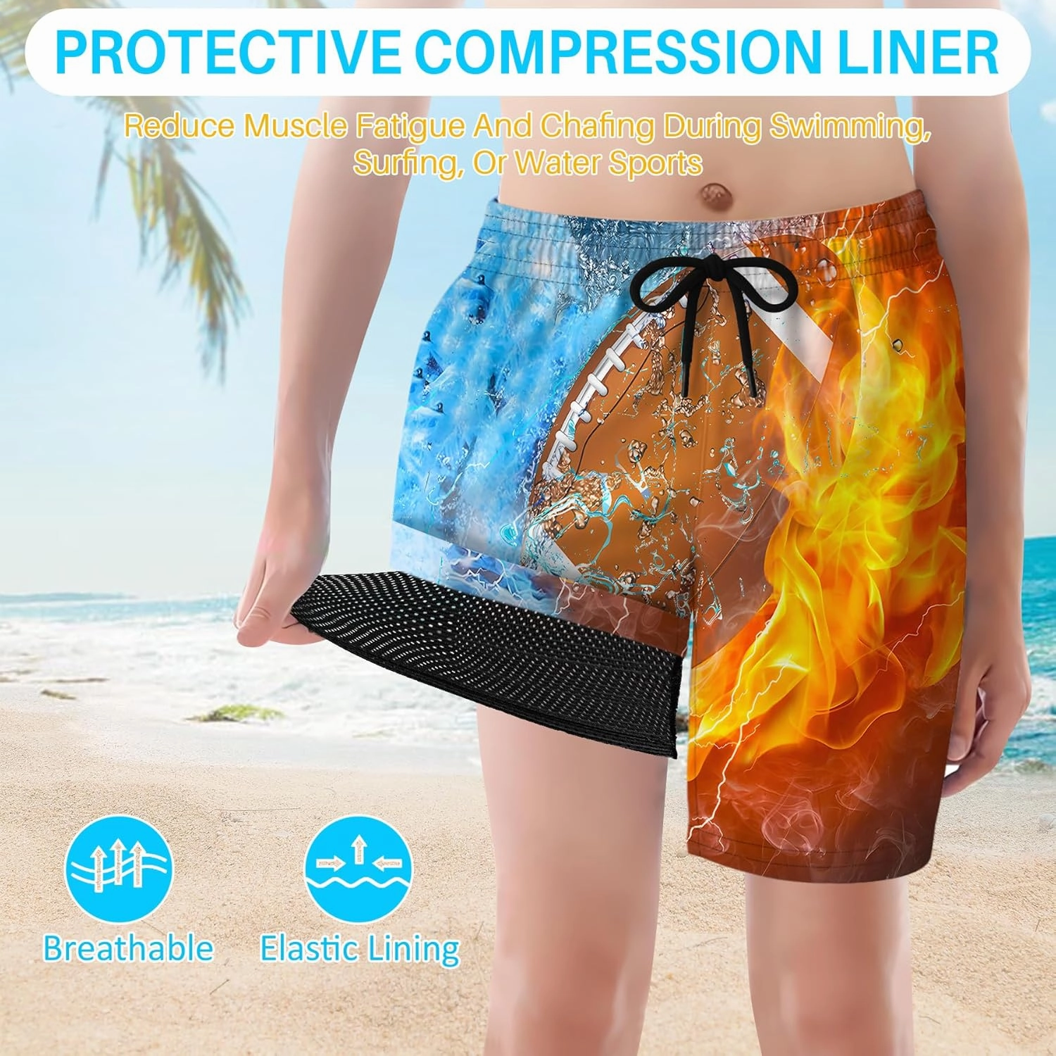 Boys Swim Trunks with Compression Liner for 7-16 Years,Quick-Dry Swim Shorts for Kids Teen,Sun Protection Swimming Trunks