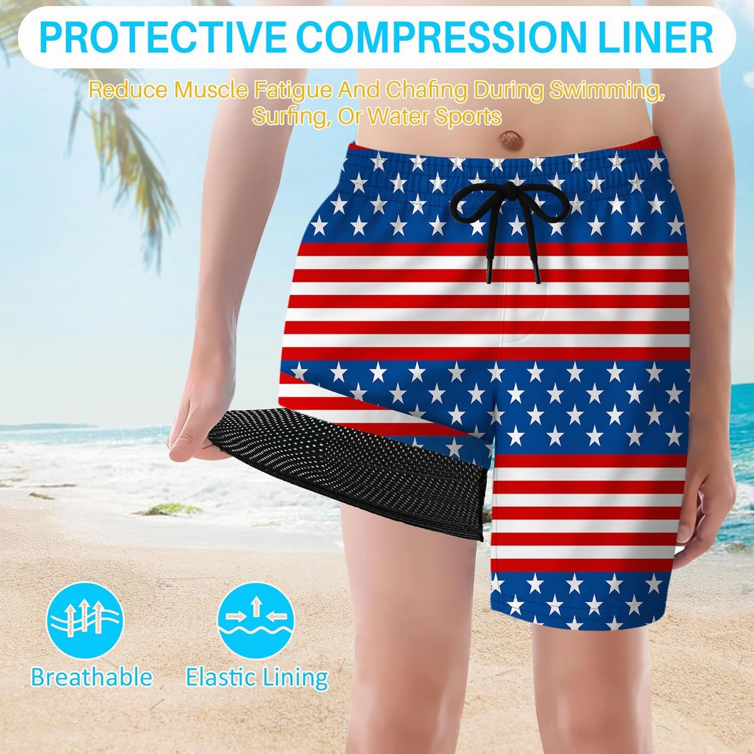 Boys Swim Trunks with Compression Liner for 7-16 Years,Quick-Dry Swim Shorts for Kids Teen,Sun Protection Swimming Trunks