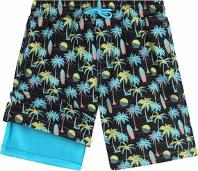 Boys Swim Trunks with Compression Liner Quick Dry 4-Way Stretch Bathing Suit (Sizes: 8-14)