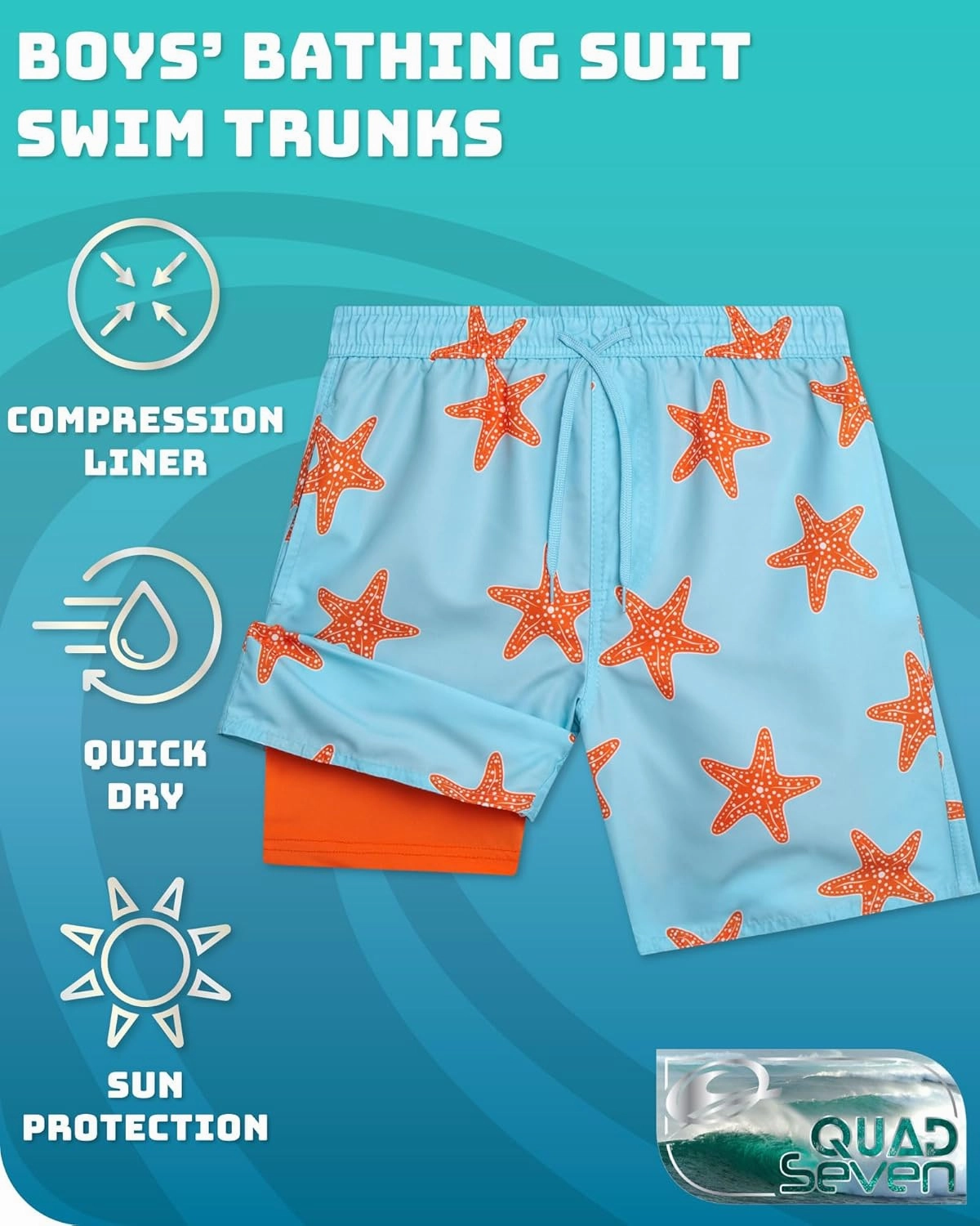 Boys Swim Trunks with Compression Liner Quick Dry Bathing Suit Swim Shorts (Sizes: 8-14)