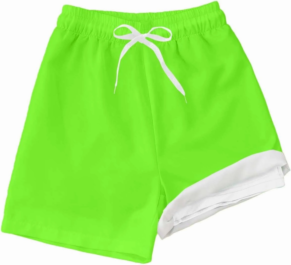Boys Swim Trunks with Compression Liner Summer Beach Gradient Color Shorts Drawstring High Waisted Kids Swimwear