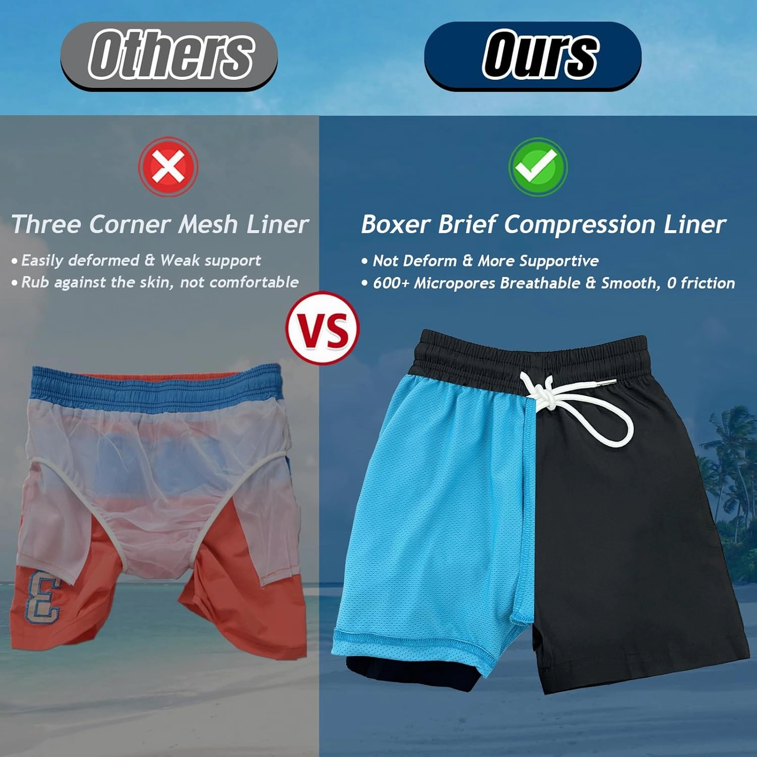 Boys Swim Trunks with Compression Liner Swim Shorts Bathing Suit UPF50  Stretch Swimwear for Boy Quick Dry, 5-16Y