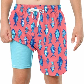 Boys Swim Trunks with Compression Liner Swim Shorts Kids Quick Dry Bathing Suit Boxer Brief Swimwear 6-20 Years