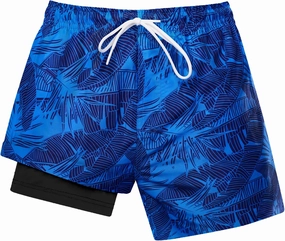 Boys Swim Trunks with Compression Liner Swim Shorts Quick Dry Swimming Trunks with Pockets 5-18 Years