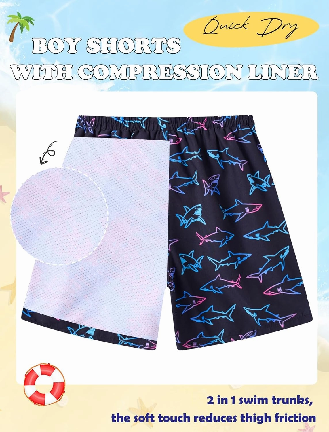 Boys Swim Trunks with Compression Liner Swimming Shorts Quick Dry Bathing Suit for 7-20 Years