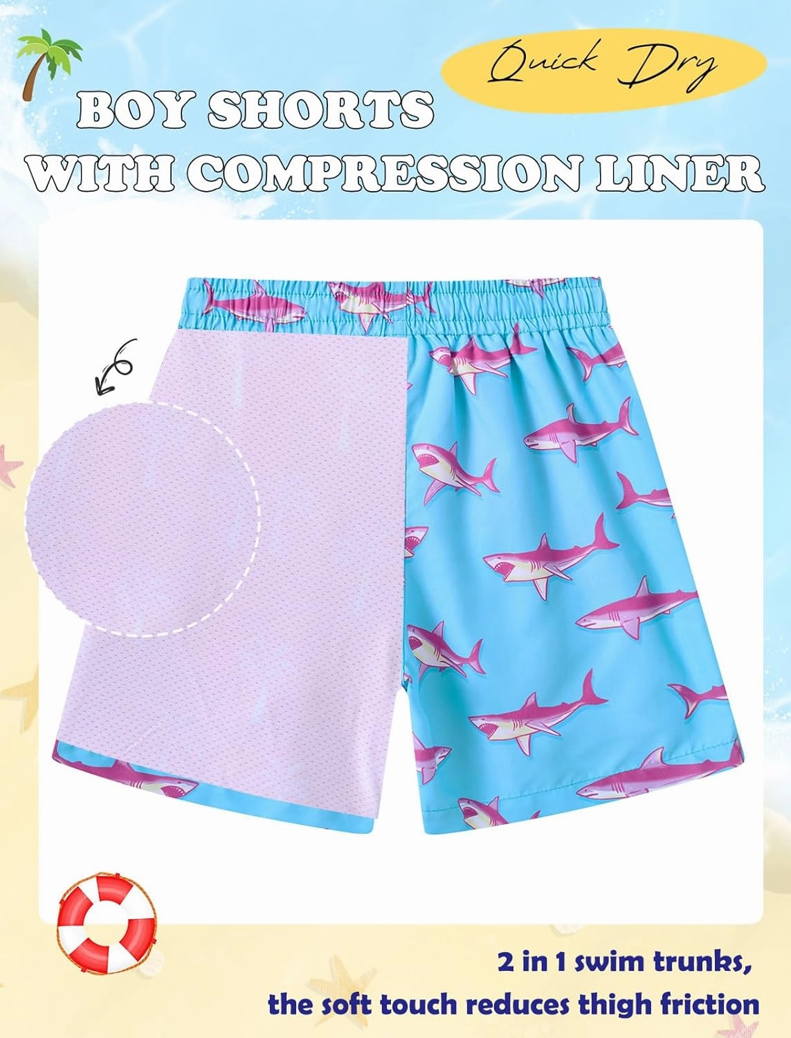 Boys Swim Trunks with Compression Liner Swimming Shorts Quick Dry Bathing Suit for 7-20 Years