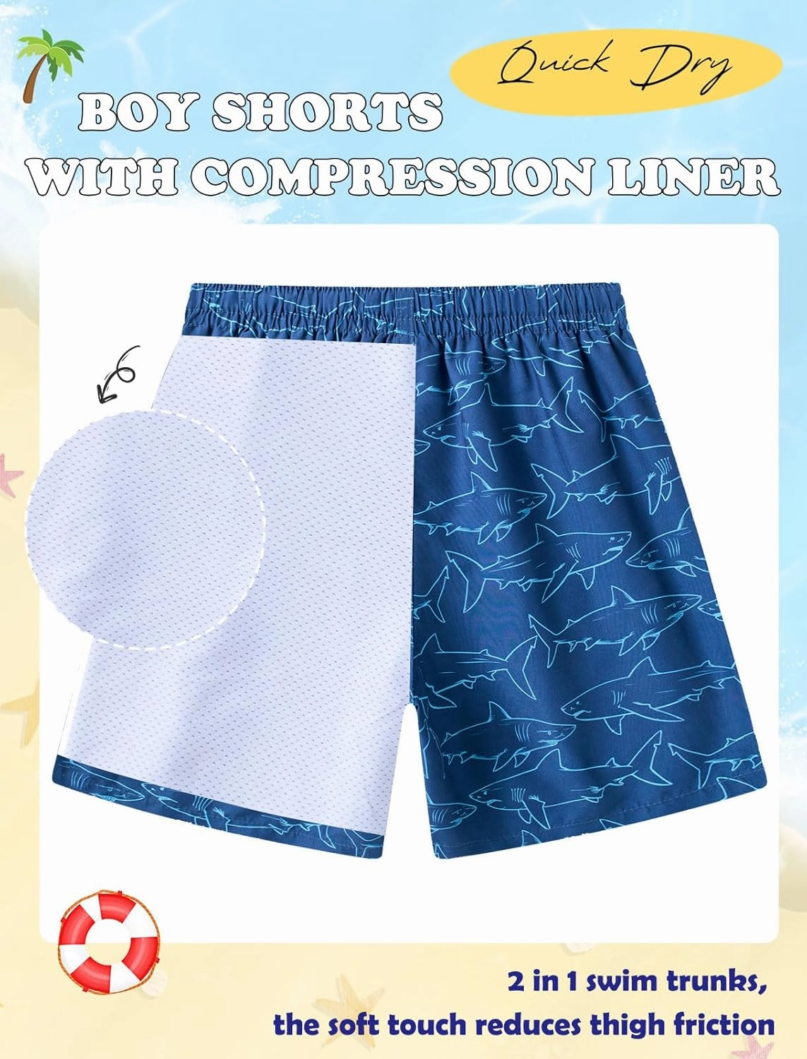 Boys Swim Trunks with Compression Liner Swimming Shorts Quick Dry Bathing Suit for 7-20 Years
