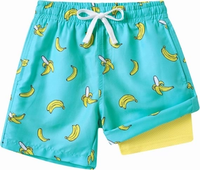 Boys Swim Trunks with Compression Liner Toddler Boys Swim Shorts Boxer Brief Board Shorts Swimming Set 5-18T