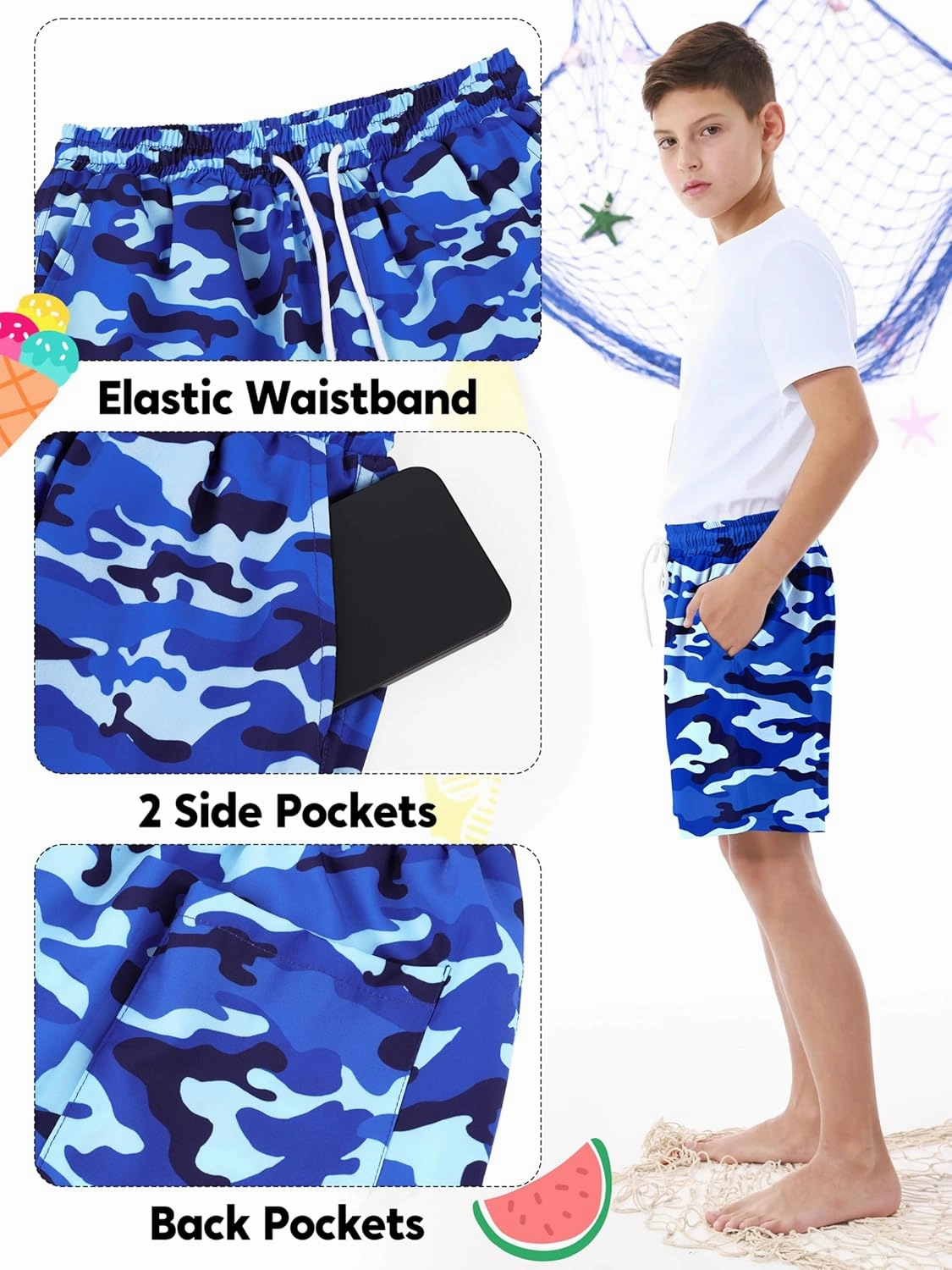Boys Swim Trunks with Compression Liner UPF 50  Quick Dry Swim Shorts Beachwear Boys' Bathing Suits Swimsuit for Kid
