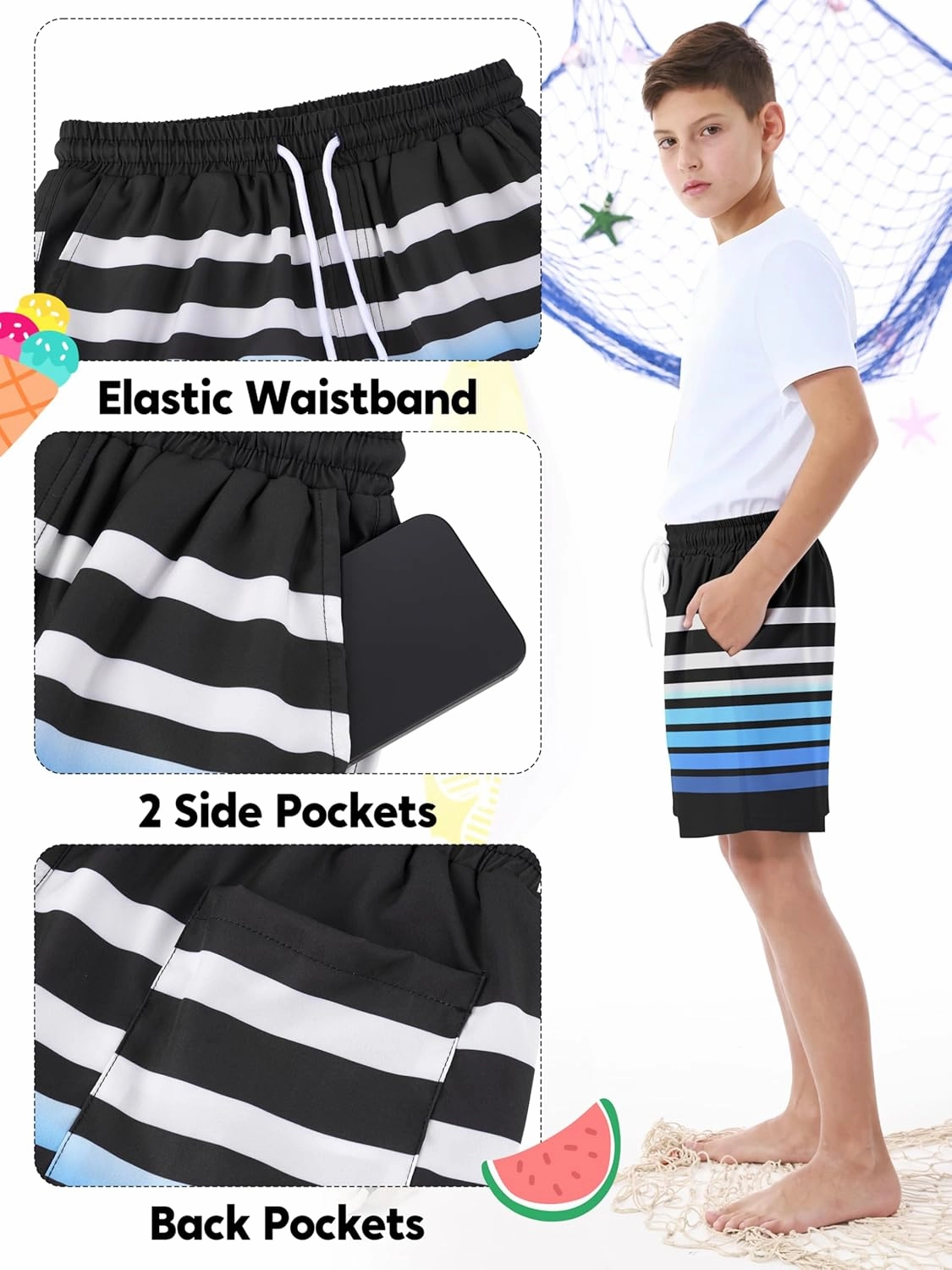 Boys Swim Trunks with Compression Liner UPF 50  Quick Dry Swim Shorts Beachwear Boys' Bathing Suits Swimsuit for Kid