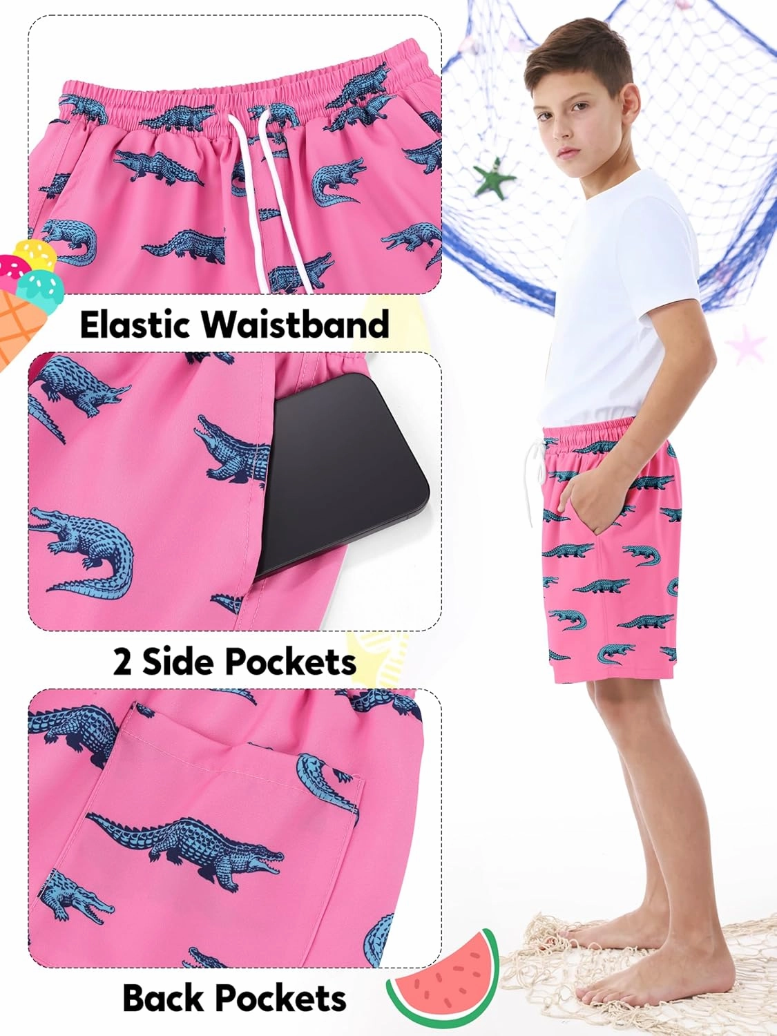 Boys Swim Trunks with Compression Liner UPF 50  Quick Dry Swim Shorts Beachwear Boys' Bathing Suits Swimsuit for Kid