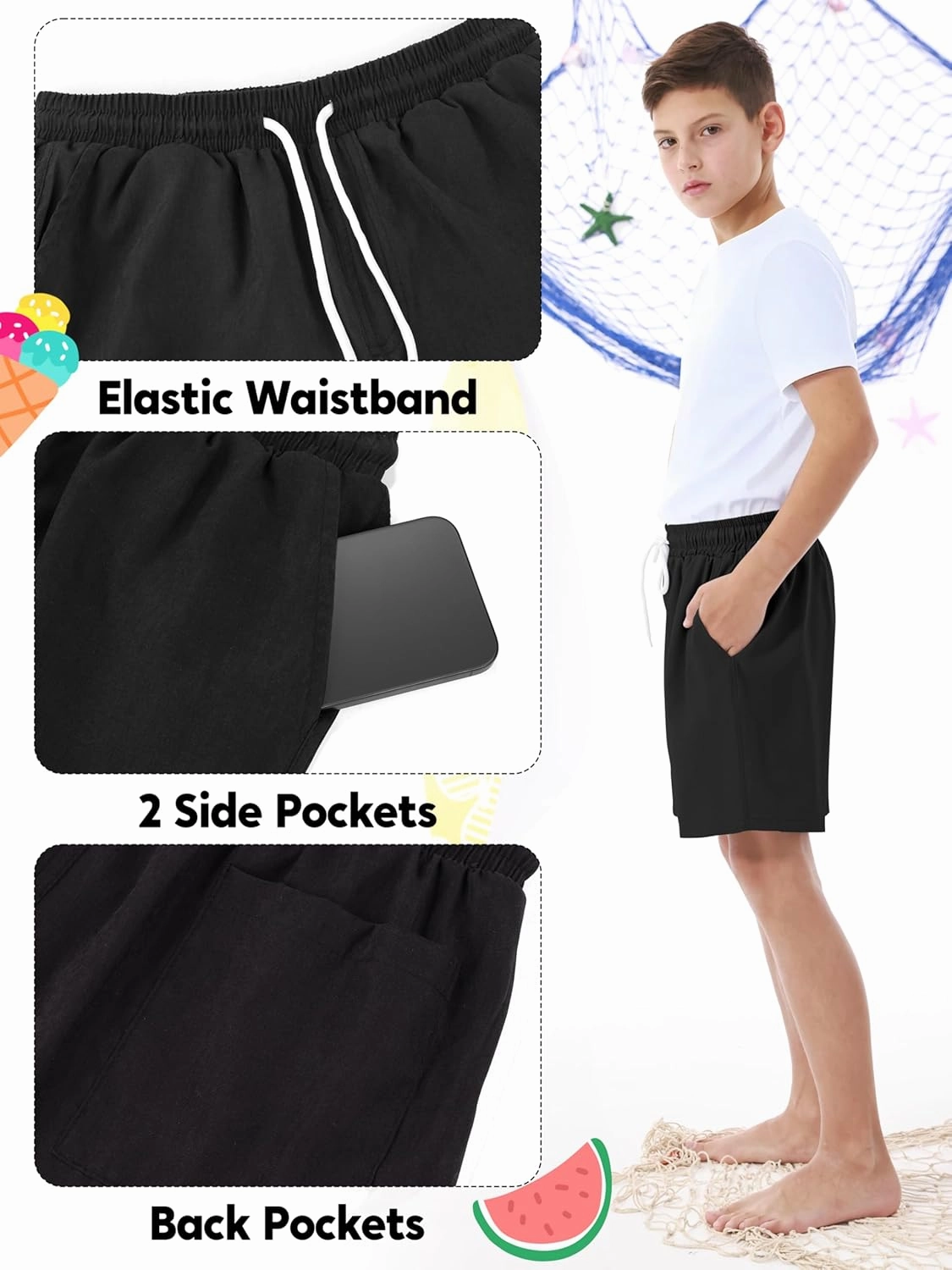 Boys Swim Trunks with Compression Liner UPF 50  Quick Dry Swim Shorts Beachwear Boys' Bathing Suits Swimsuit for Kid