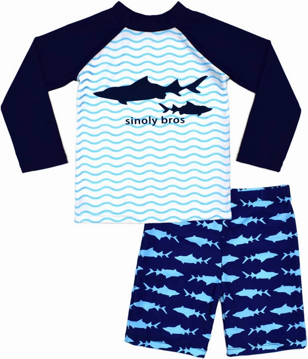 Boys Two Piece Rash Guard Swimsuits Kids Long Sleeve Sunsuit Swimwear Sets