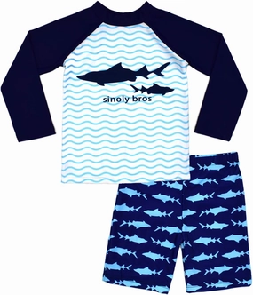 Boys Two Piece Rash Guard Swimsuits Kids Long Sleeve Sunsuit Swimwear Sets