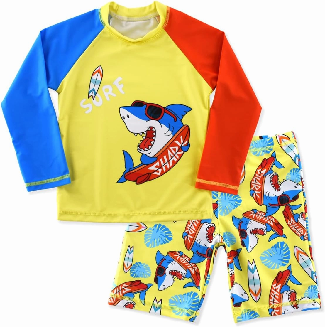 Boys Two Piece Rash Guard Swimsuits Kids Long Sleeve Sunsuit Swimwear Sets