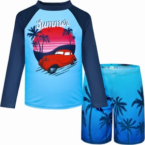 Boys Two Piece Rash Guard Swimsuits Kids Short Sleeve Swimwear Sets Quick Dry Bathing Suit 3-10 Years