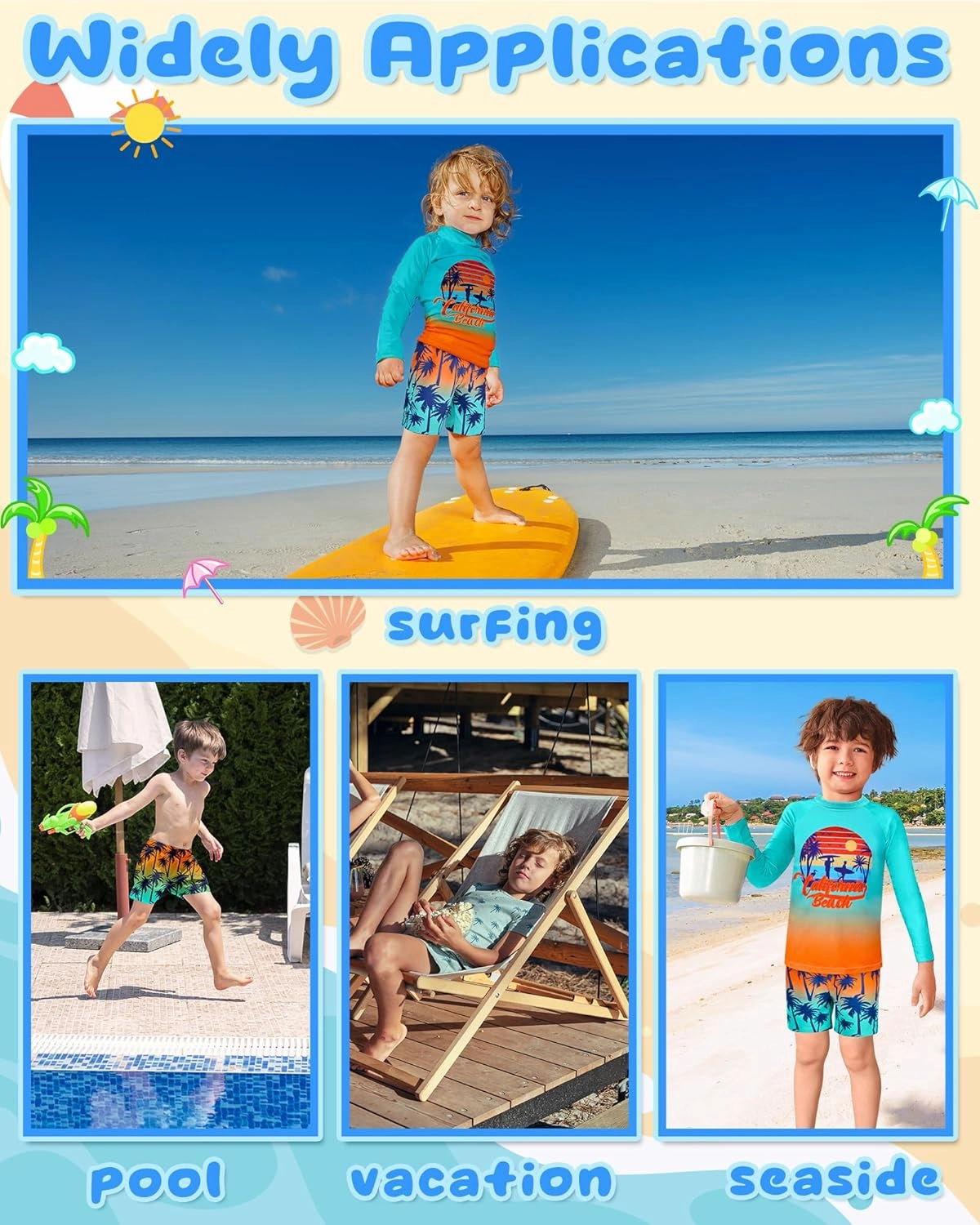 Boys Two Piece Rash Guard Swimsuits Kids Short Sleeve Swimwear Sets Quick Dry Bathing Suit 3-10 Years