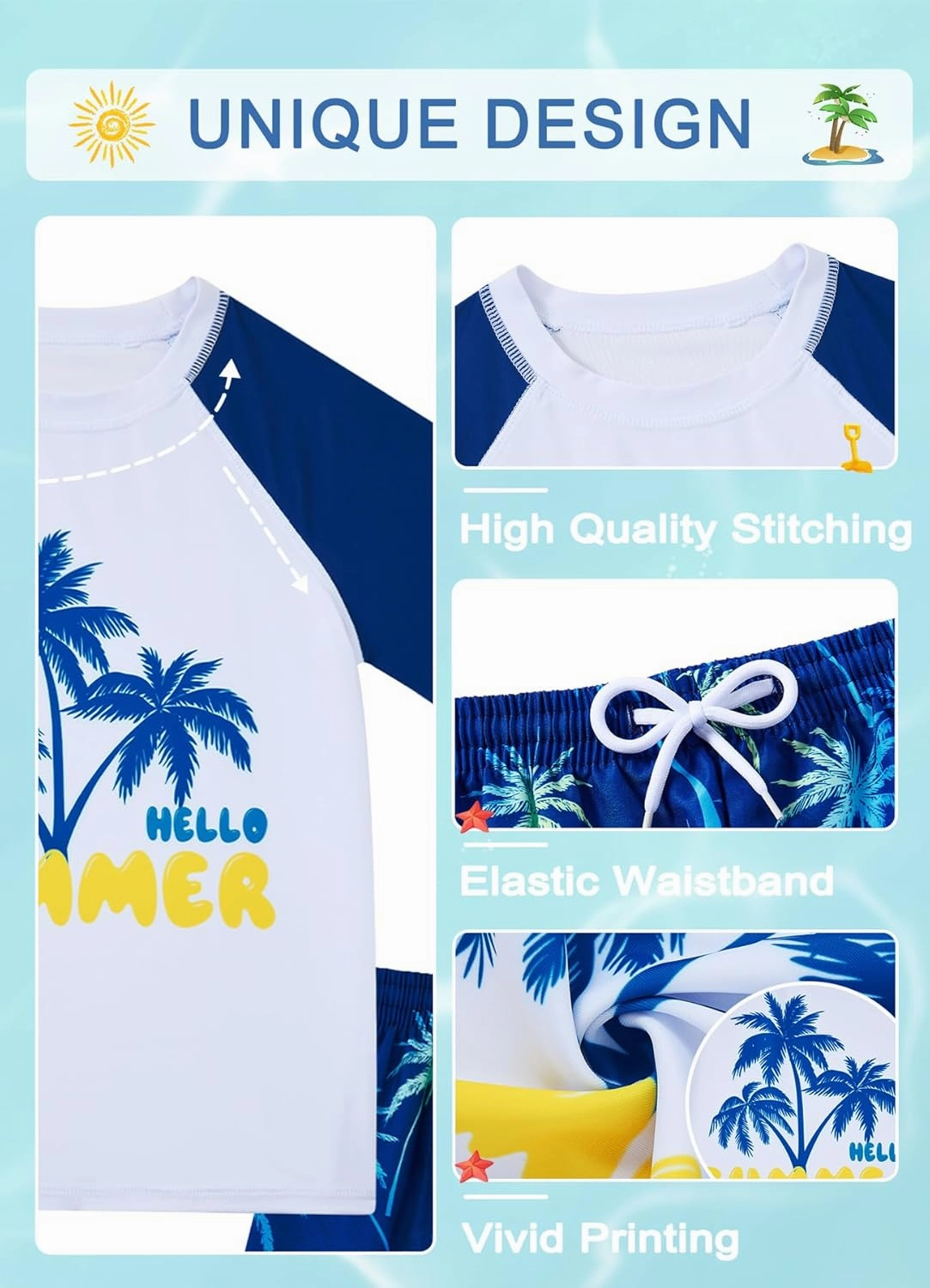 Boys Two Piece Rash Guard Swimsuits Sets Bathing Suits with Trunks 4-12 Years