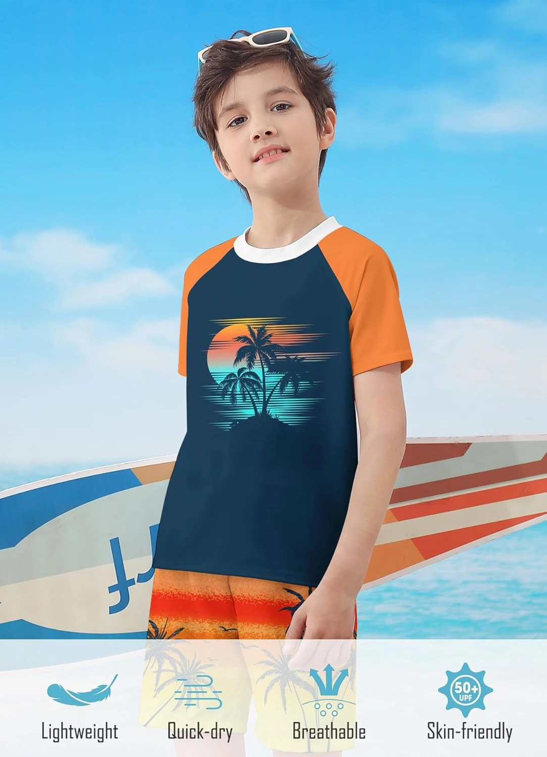 Boys Two Piece Rash Guard Swimsuits Sets Bathing Suits with Trunks 4-12 Years