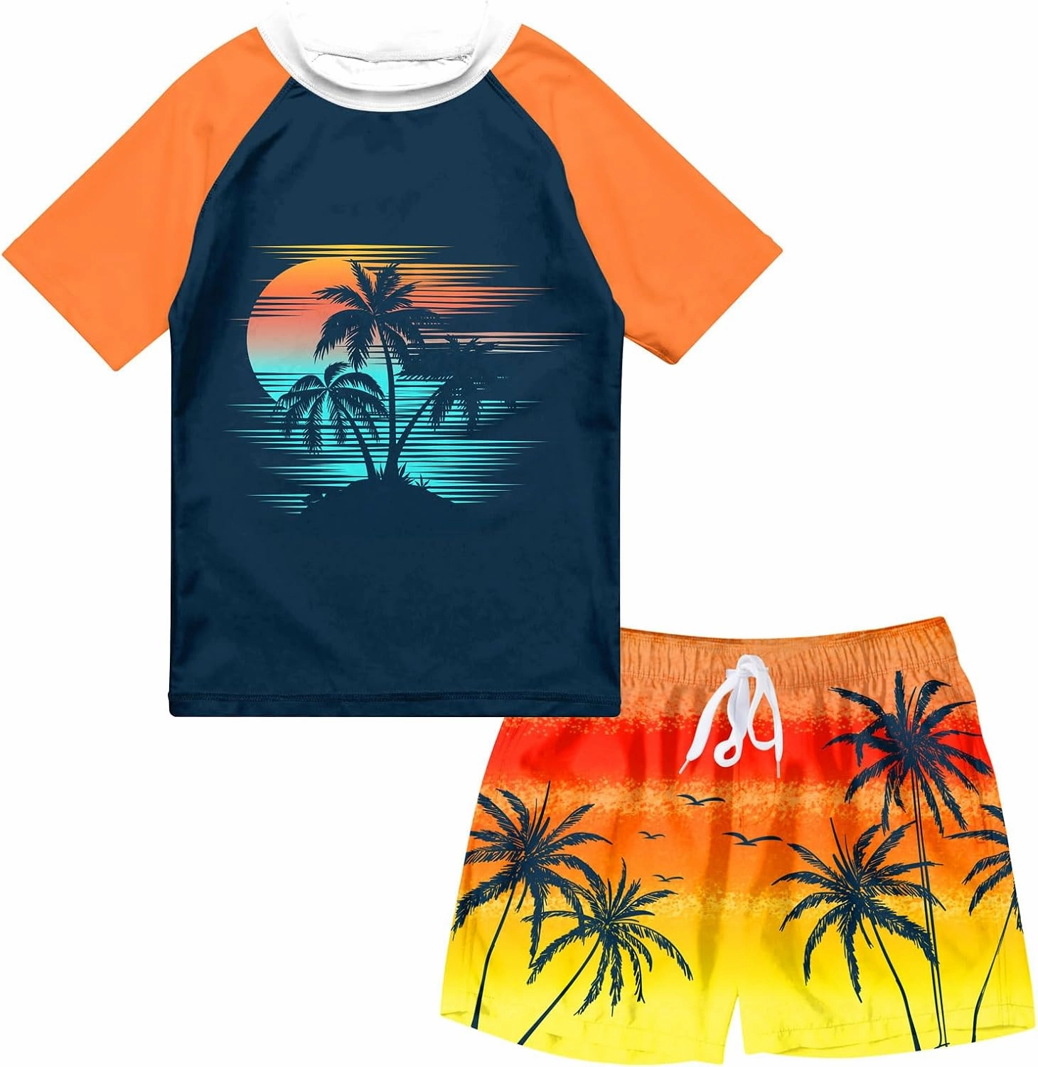 Boys Two Piece Rash Guard Swimsuits Sets Bathing Suits with Trunks 4-12 Years