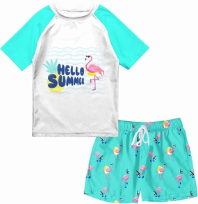 Boys Two Piece Rash Guard Swimsuits Sets Bathing Suits with Trunks 4-12 Years