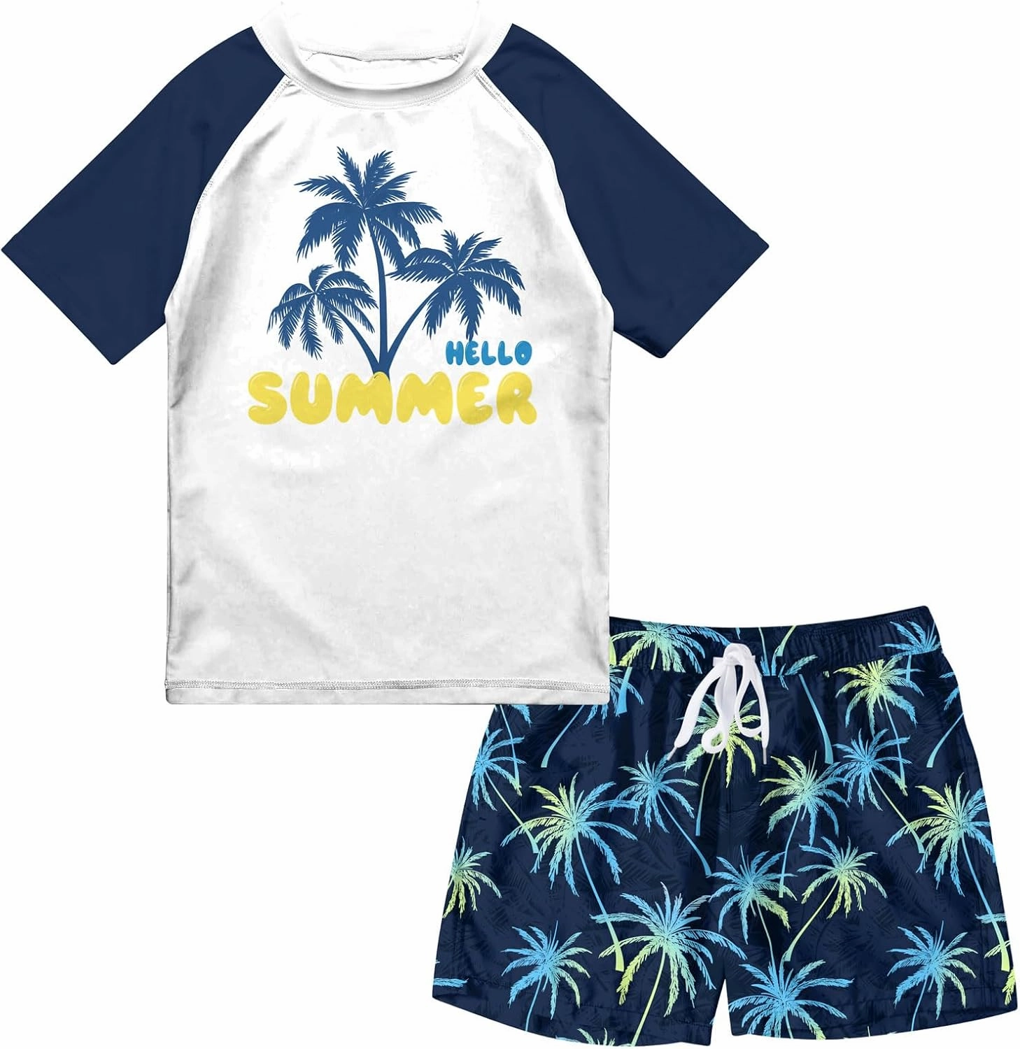Boys Two Piece Rash Guard Swimsuits Sets Bathing Suits with Trunks 4-12 Years