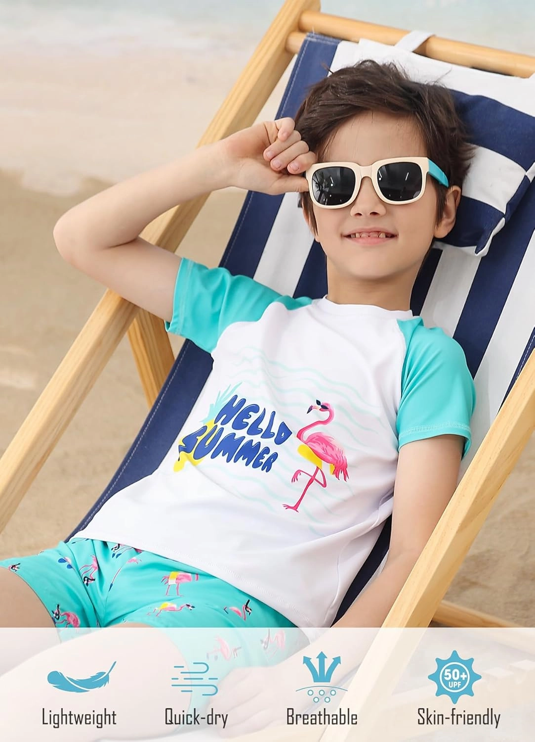 Boys Two Piece Rash Guard Swimsuits Sets Bathing Suits with Trunks 4-12 Years