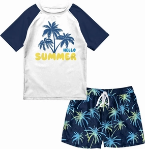 Boys Two Piece Rash Guard Swimsuits Sets Bathing Suits with Trunks 4-12 Years