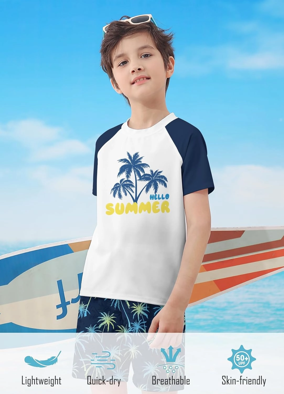 Boys Two Piece Rash Guard Swimsuits Sets Bathing Suits with Trunks 4-12 Years