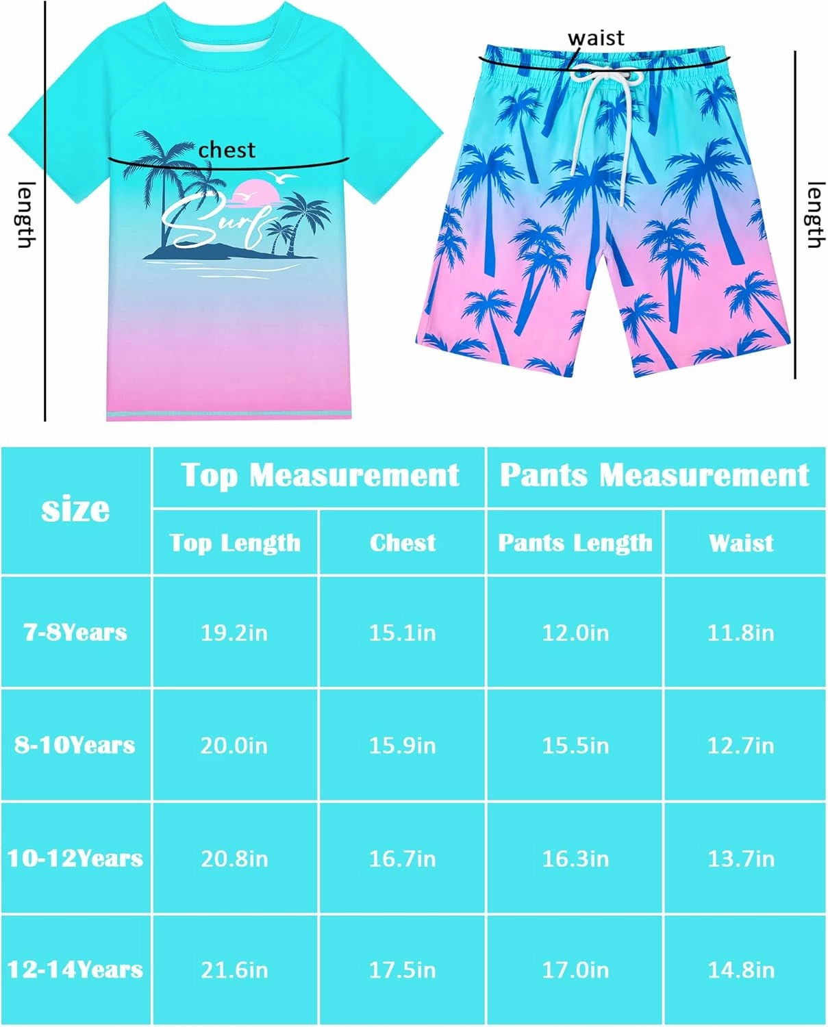 Boys Two Piece Rash Guard Swimsuits Sets Kids Short Sleeve Swim Shirts Bathing Suit with Swim Trunks Swimwear Set