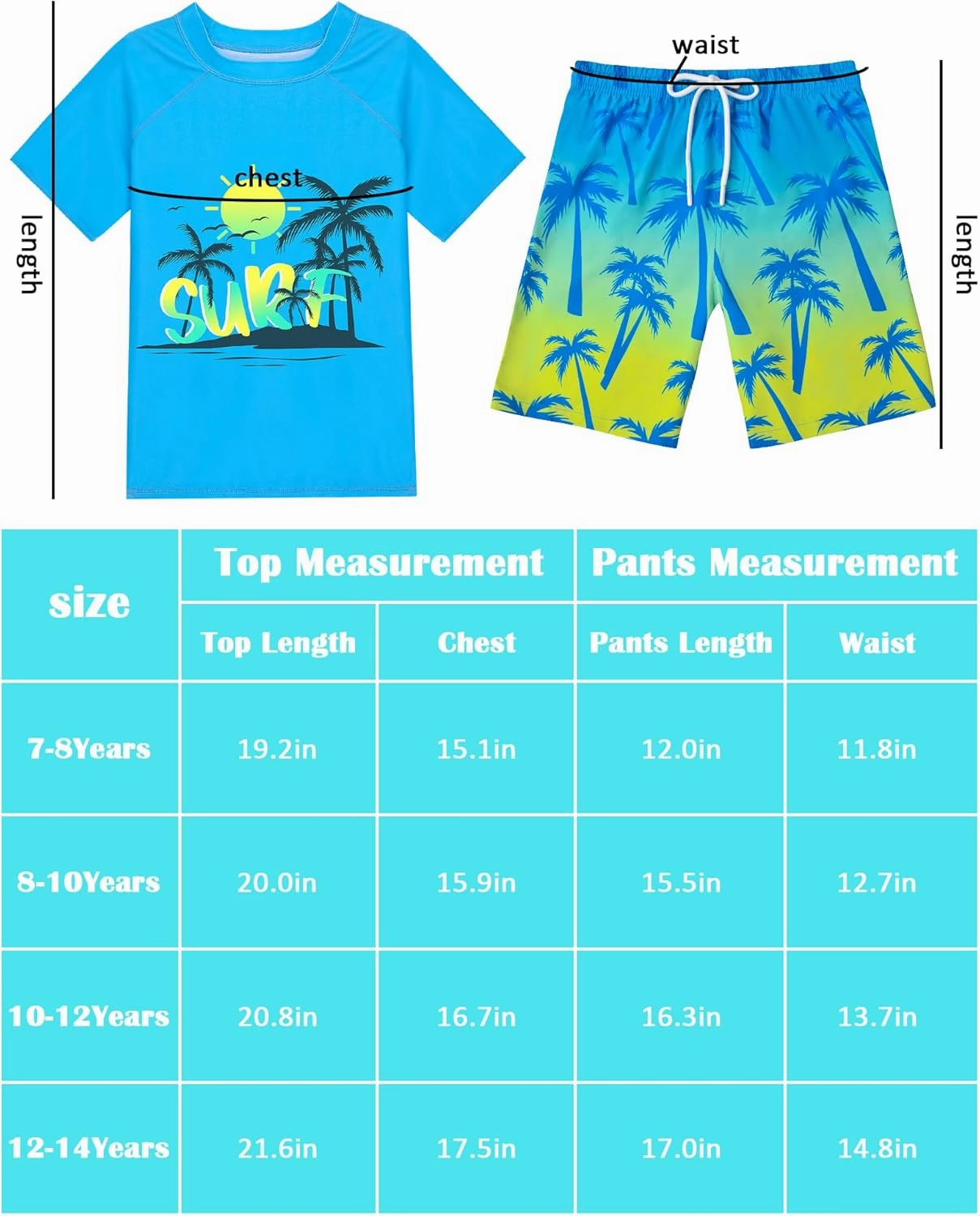 Boys Two Piece Rash Guard Swimsuits Sets Kids Short Sleeve Swim Shirts Bathing Suit with Swim Trunks Swimwear Set