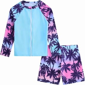 Boys Zipper Rash Guard Sets UPF 50  with Short 3-9 Years