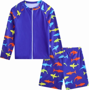 Boys Zipper Rash Guard Sets UPF 50  with Short 3-9 Years