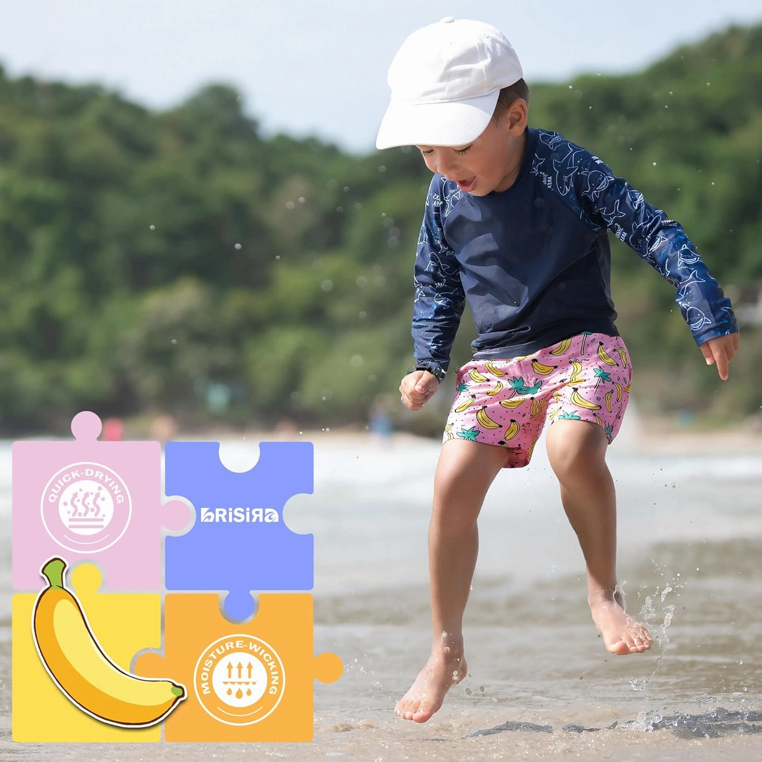 BRISIRA Boys Swim Trunks Swim Shorts with Compression Liner Stretch Bathing Suit Swimsuit Toddler Kids Youth Teen Quick Dry