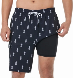 BRISIRA Mens Swim Trunks 9 Inch Inseam Board Shorts with Compression Liner Swimsuit Bathing Suit Quick Dry Cargo Pocket