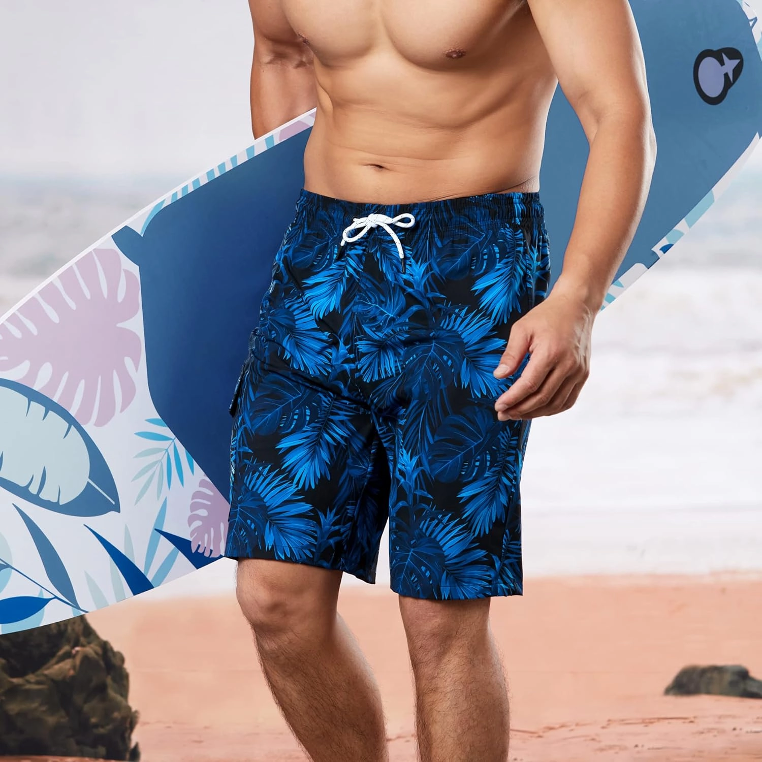 BRISIRA Mens Swim Trunks 9 Inch Inseam Board Shorts with Compression Liner Swimsuit Bathing Suit Quick Dry Cargo Pocket