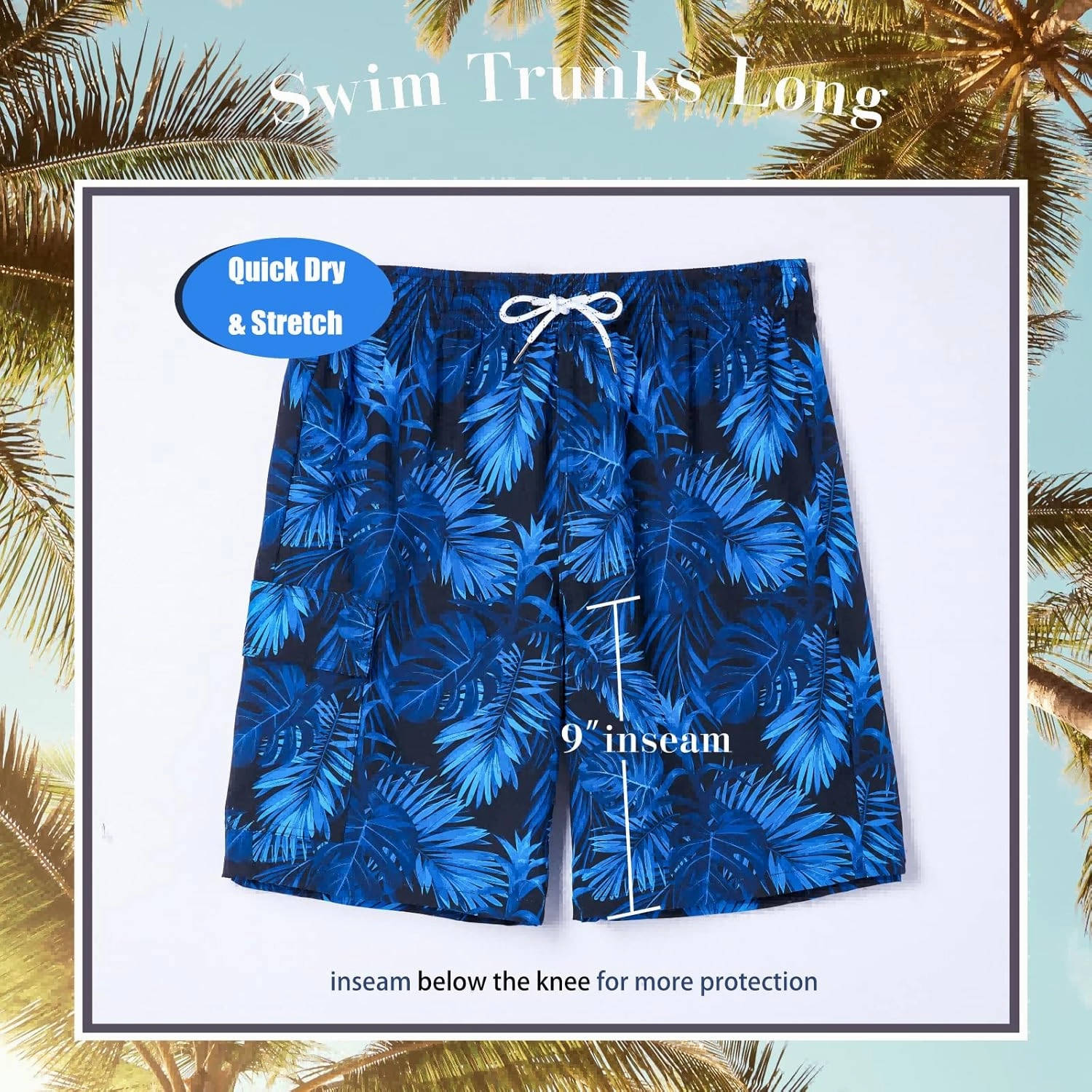 BRISIRA Mens Swim Trunks 9 Inch Inseam Board Shorts with Compression Liner Swimsuit Bathing Suit Quick Dry Cargo Pocket