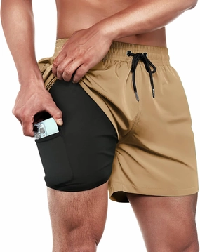BRISIRA Mens Swim Trunks Swim Shorts Quick Dry 5 inch Inseam Beach Shorts with Compression Liner and Zipper Pocket
