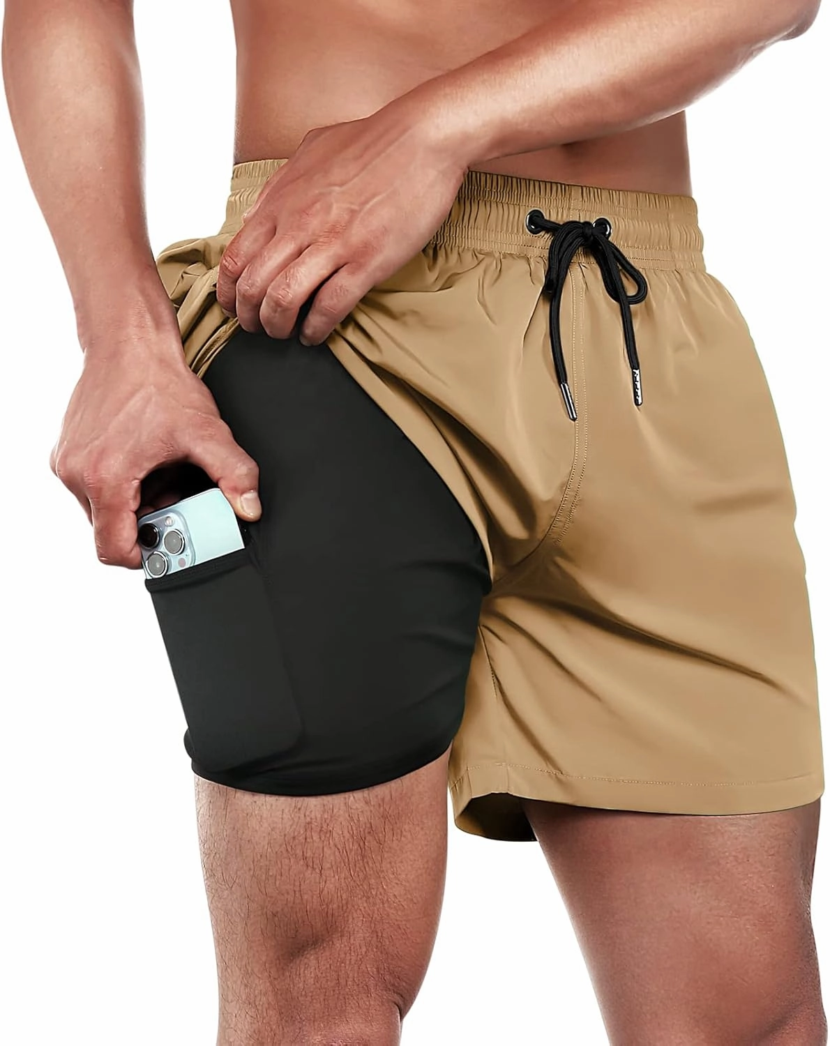 BRISIRA Mens Swim Trunks Swim Shorts Quick Dry 5 inch Inseam Beach Shorts with Compression Liner and Zipper Pocket