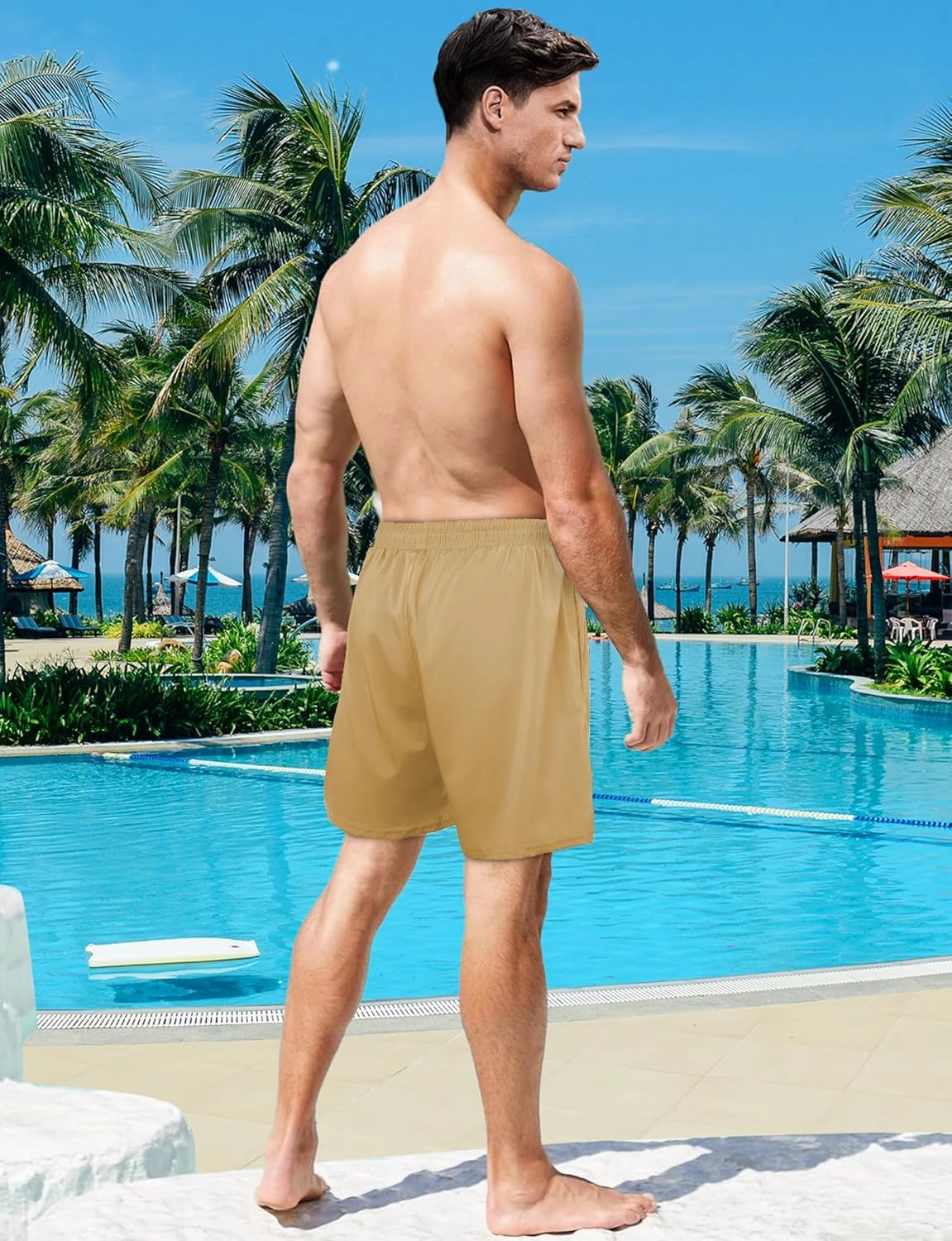 Buauty Mens Swim Trunks with Compression Liner 5 Inch Inseam Quick Dry Swim Shorts Mens Swimsuit Board Shorts with Pockets