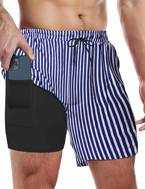 Buauty Mens Swim Trunks with Compression Liner 5 Inch Inseam Quick Dry Swim Shorts Mens Swimsuit Board Shorts with Pockets