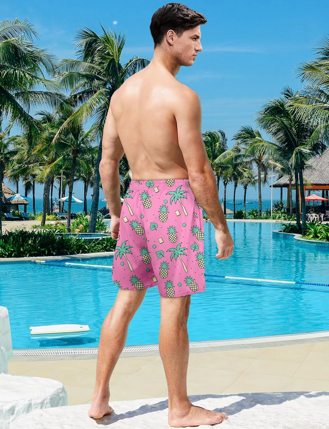 Buauty Mens Swim Trunks with Compression Liner 5 Inch Inseam Quick Dry Swim Shorts Mens Swimsuit Board Shorts with Pockets
