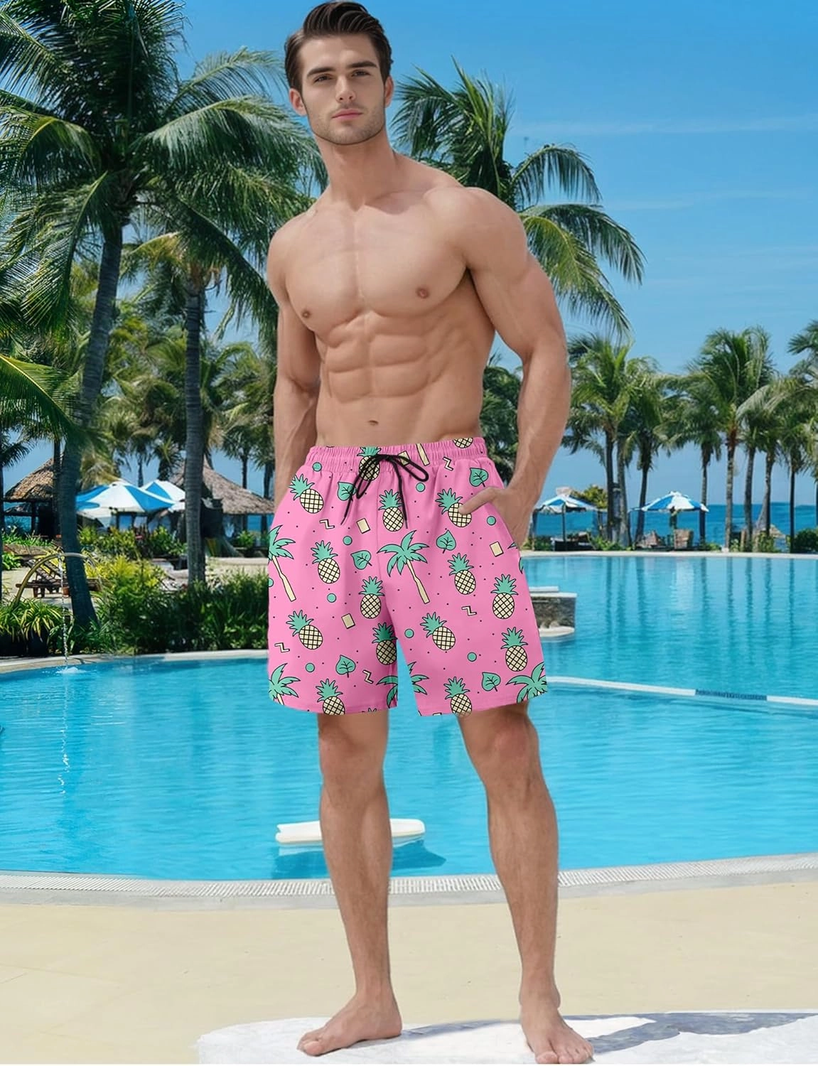 Buauty Mens Swim Trunks with Compression Liner 5 Inch Inseam Quick Dry Swim Shorts Mens Swimsuit Board Shorts with Pockets